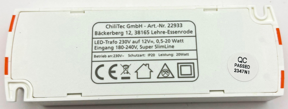 LED Trafo CT-SL20 SlimLine 12VDC 0,5-20W 22933