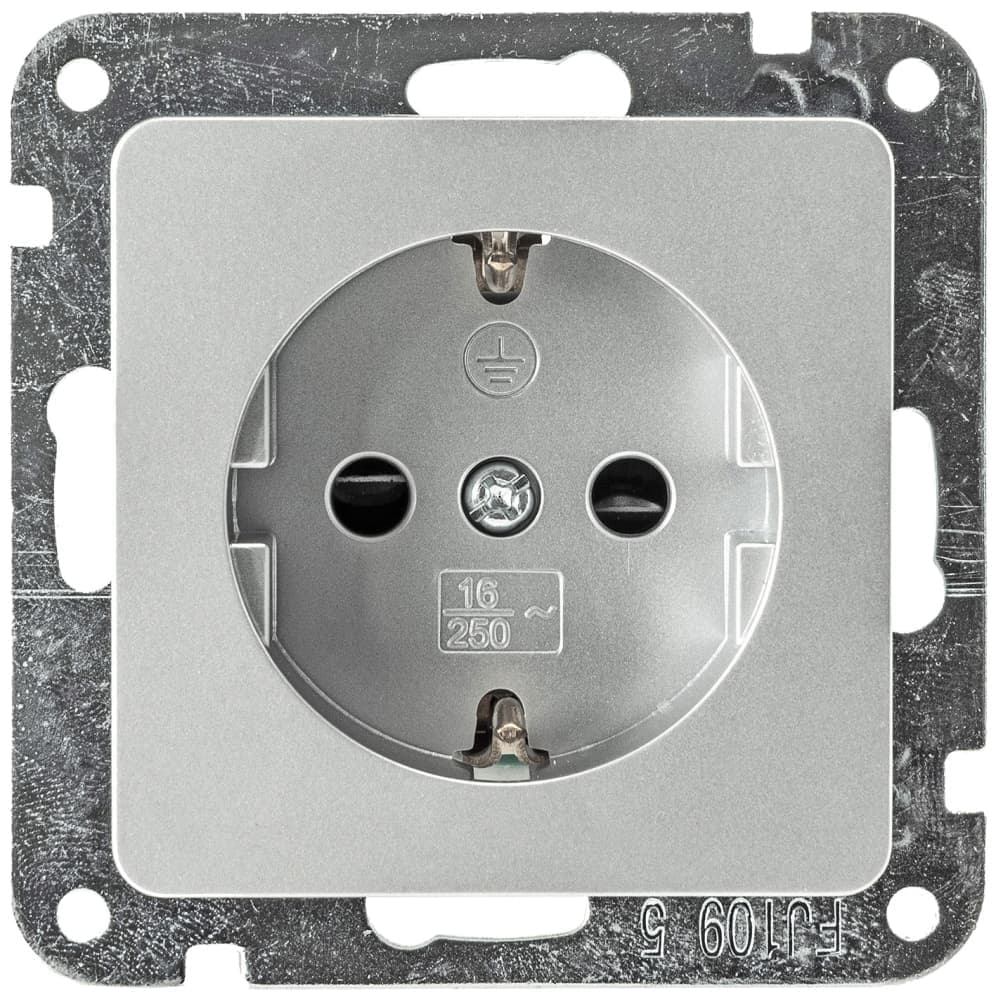 DELPHI Steckdose mit Einstecksicherung und silber, ohne Rahmen