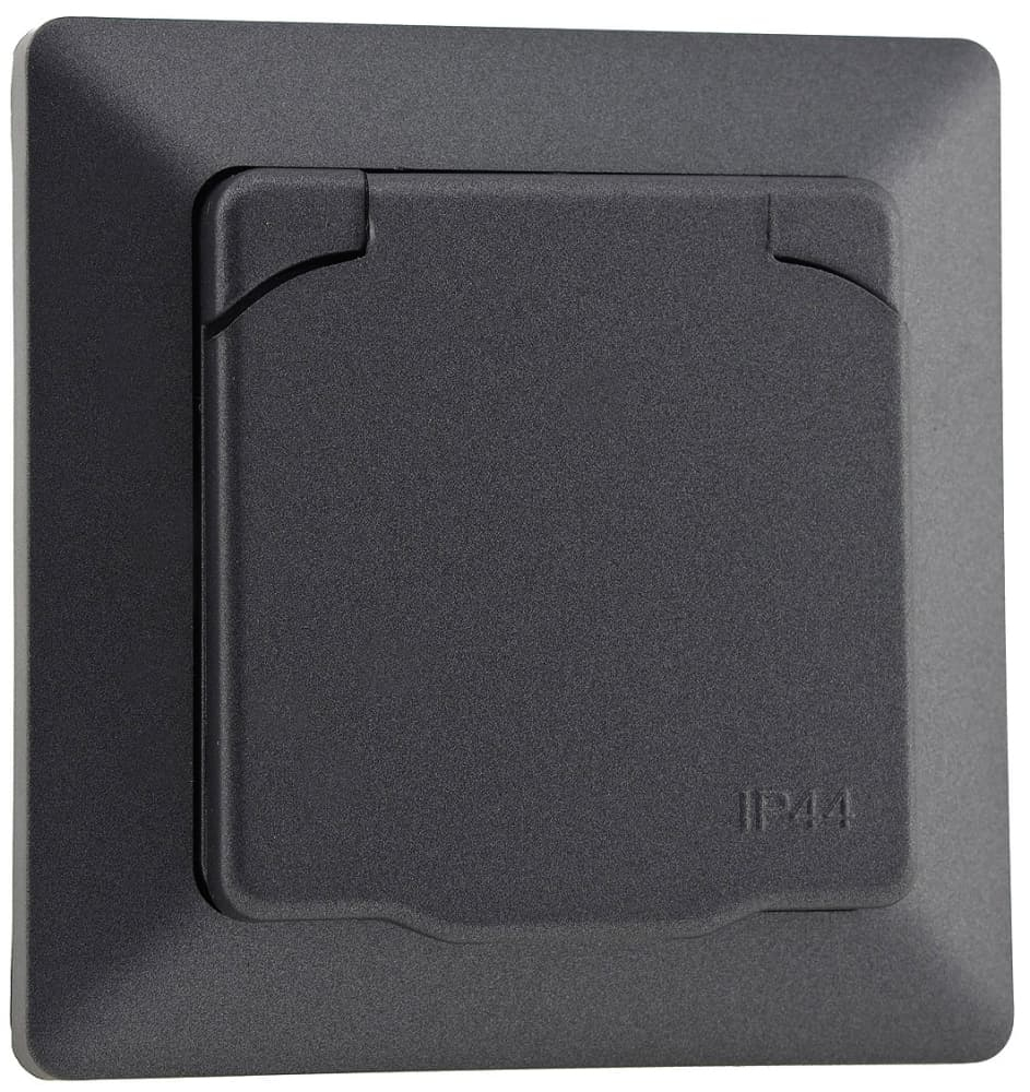 MILOS Steckdose mit Deckel IP44 Schutzkontakt UP Anthrazit inkl. Rahmen