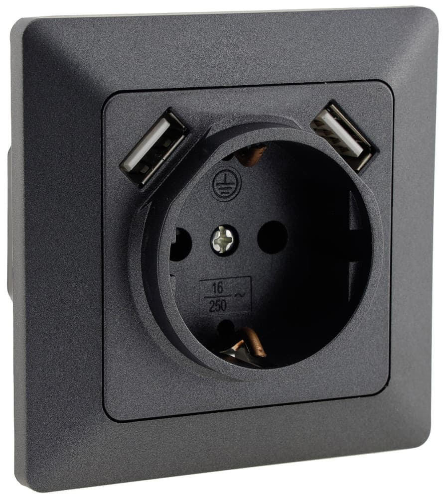 MILOS Steckdose in Farbe anthrazit mit 2x USB
