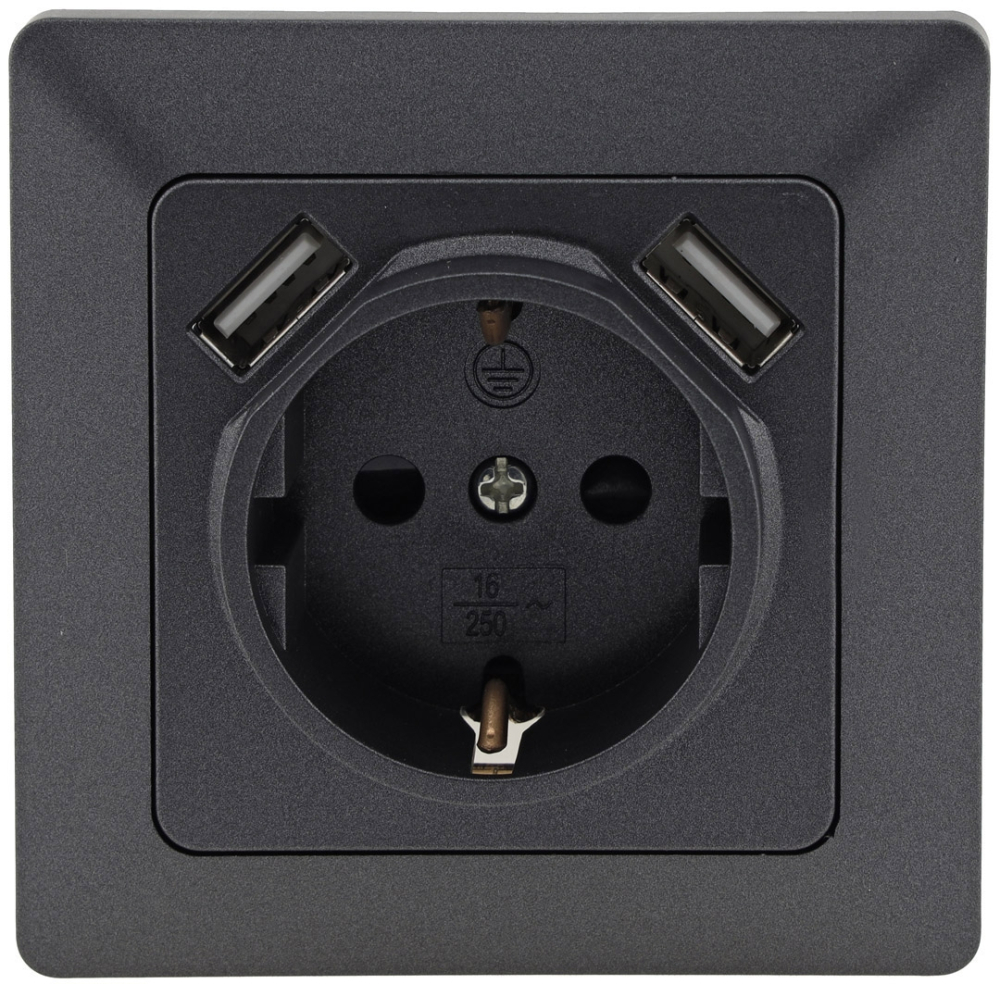 MILOS Steckdose anthrazit 2x USB Schutzkontakt Unterputz 23050