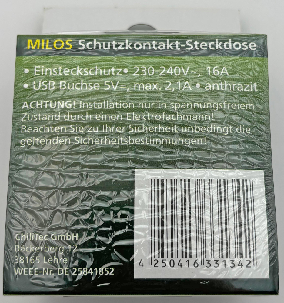 MILOS Steckdose anthrazit 2x USB Schutzkontakt Unterputz 23050