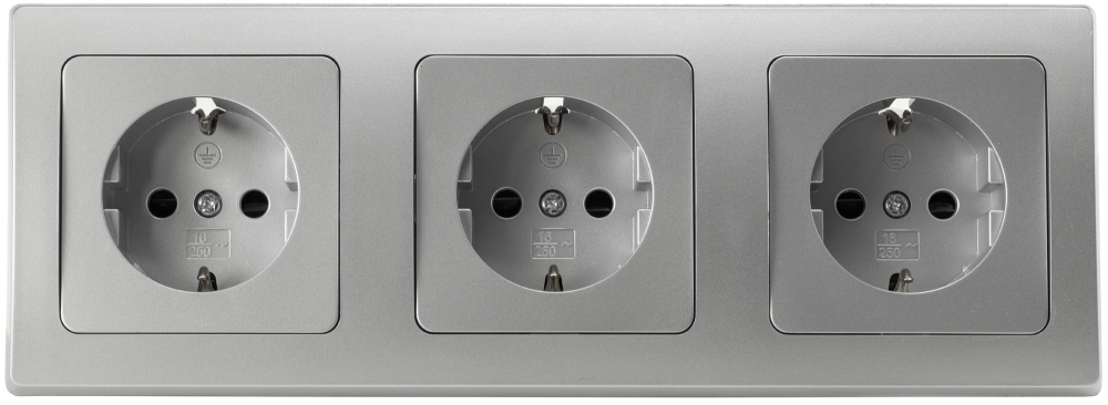 DELPHI Set 3 Steckdosen + 3-fach Rahmen 250V/16A, Steckanschluss 23064