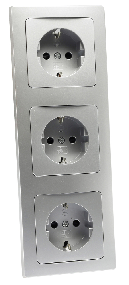 DELPHI Set 3 Steckdosen + 3-fach Rahmen 250V/16A, Steckanschluss 23064
