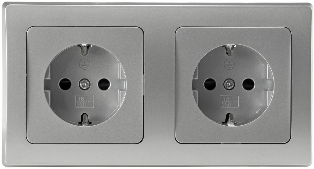 DELPHI Set 2 Steckdosen + 2-fach Rahmen 250V/16A, Steckanschluss 23065