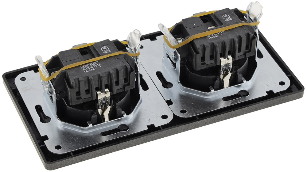 MILOS Set 2 Steckdosen + 2-fach Rahmen Anthrazit Klemmanschluss 23120