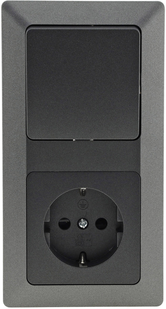 MILOS Set : Steckdose + Schalter + 2-fach Rahmen Anthrazit Klemmanschluss 23121