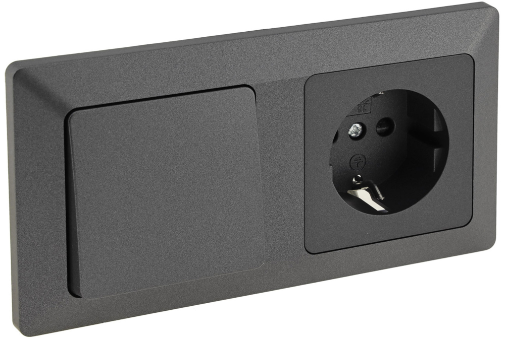 MILOS Set : Steckdose + Schalter + 2-fach Rahmen Anthrazit Klemmanschluss 23121