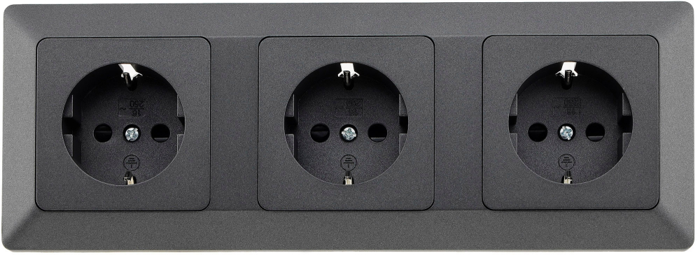 MILOS Set 3 Steckdosen + 3-fach Rahmen Anthrazit Klemmanschluss 23122