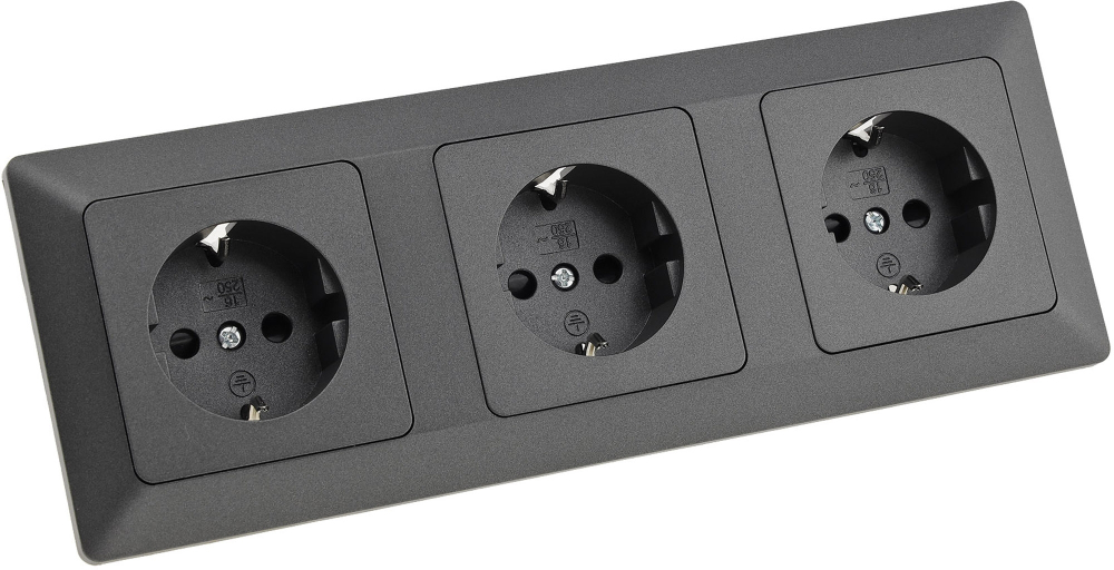 MILOS Set 3 Steckdosen + 3-fach Rahmen Anthrazit Klemmanschluss 23122