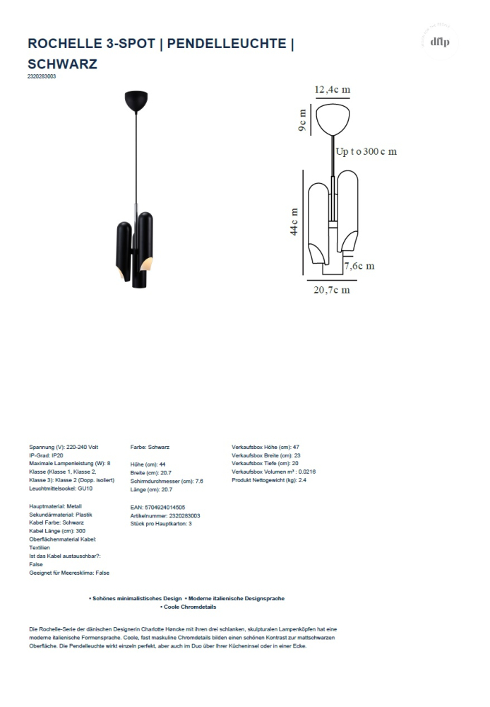 Pendelleuchte Rochelle Nordlux DFTP GU10 Schwarz 2320283003