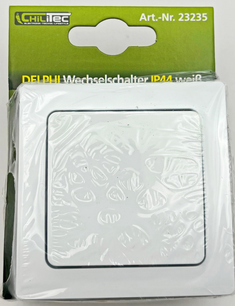 DELPHI Wechselschalter IP44 UP weiß Rahmen + Einsatz 23235