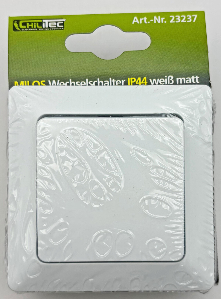 MILOS Wechselschalter Matt Weiß IP44 mit Rahmen 23237