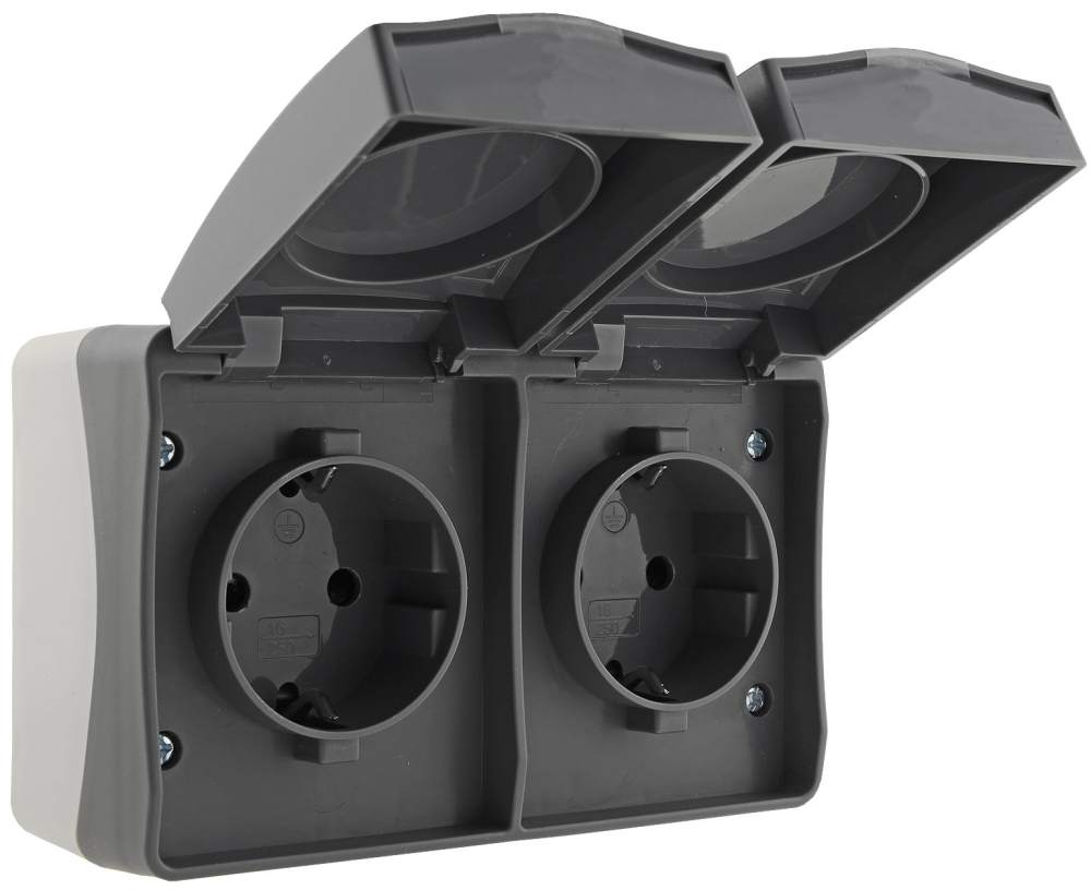 NUQUI IP54 Feuchtraum Doppel-Steckdose horizontal Aufputz ChiliTec 23283