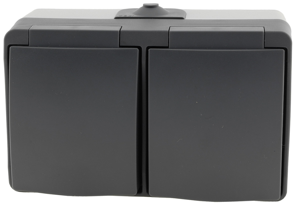 NUQUI IP54 Feuchtraum Doppel-Steckdose horizontal Aufputz ChiliTec 23283