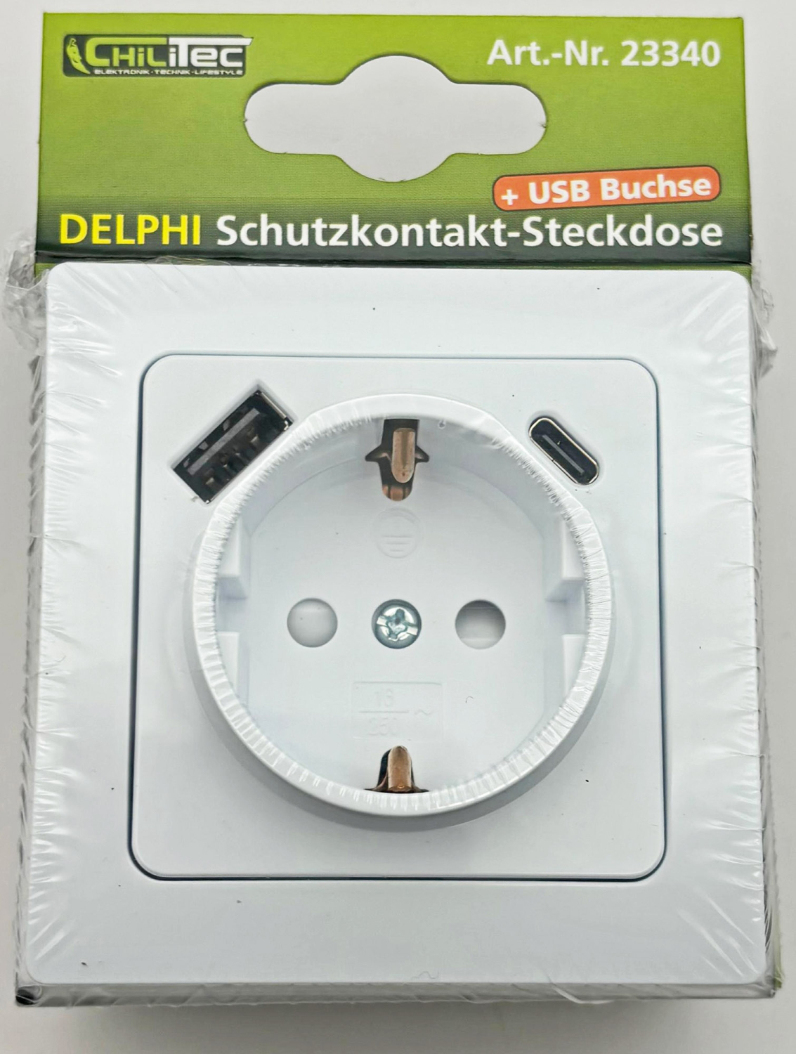DELPHI Schutzkontakt-Steckdose weiß UP USB A + C / PD 23340