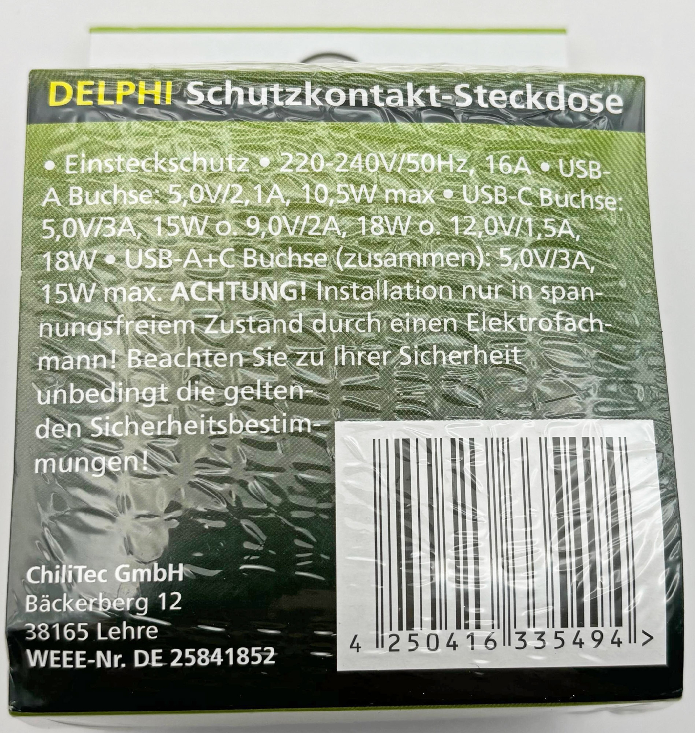 DELPHI Schutzkontakt-Steckdose weiß UP USB A + C / PD 23340