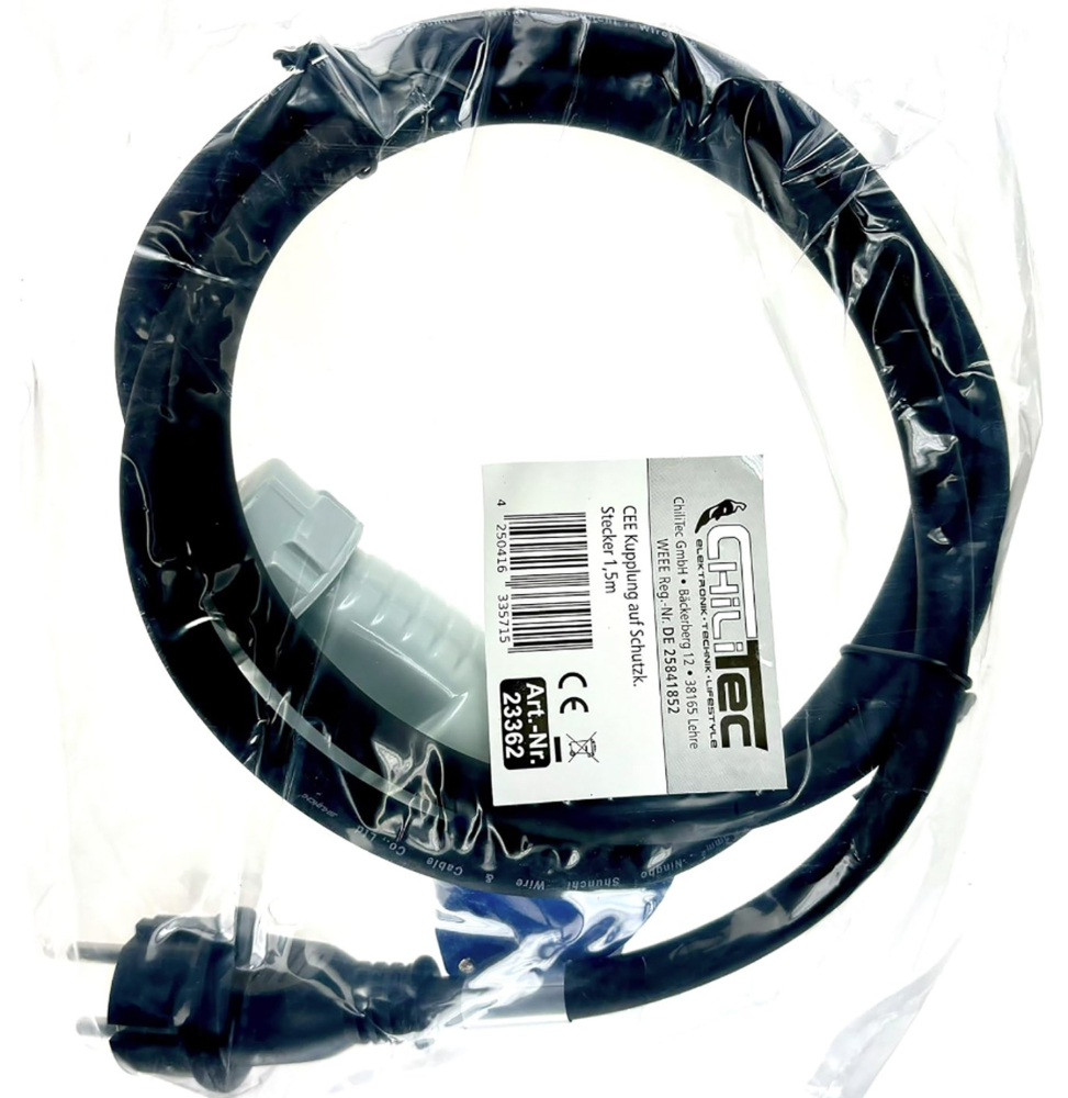 CEE auf Schutzkontakt-Stecker 1,5m 230V, Adapter für Camping, Wohnwagen 23362