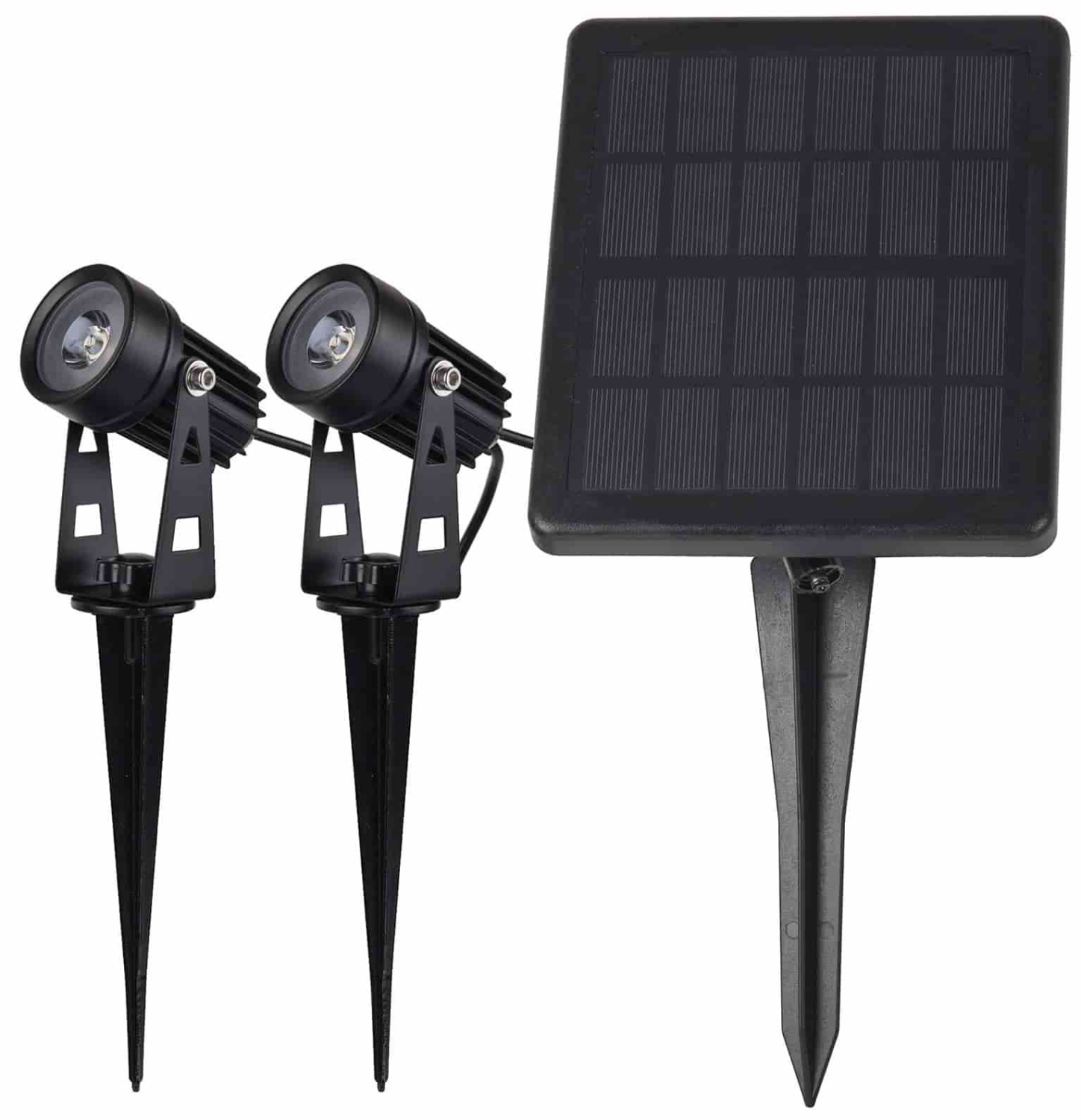 ChiliTec Gartenstrahler Set Solar mit 2 Spots Solarzelle Erdspieß 3000K IP65 23440