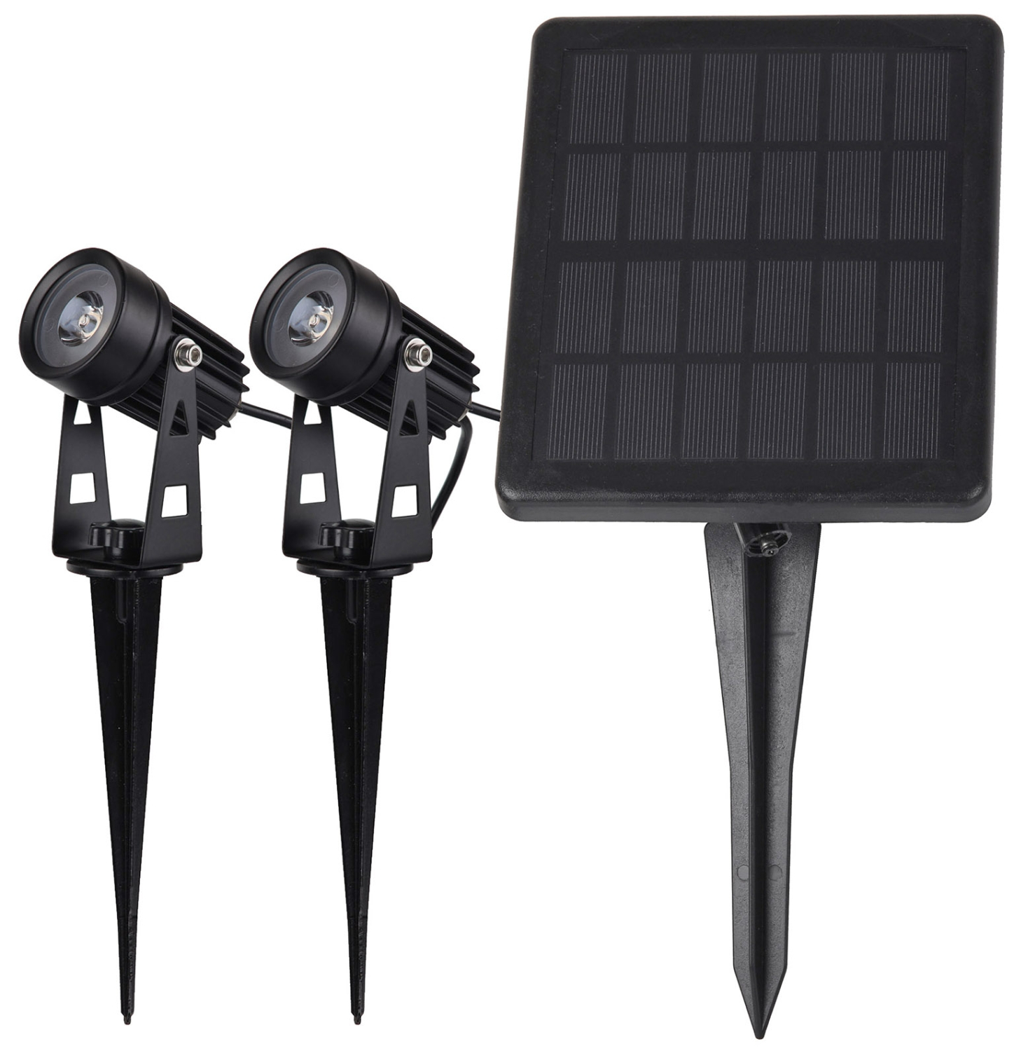 ChiliTec Gartenstrahler Set Solar mit 2 Spots Solarzelle Erdspieß 3000K IP65 23440