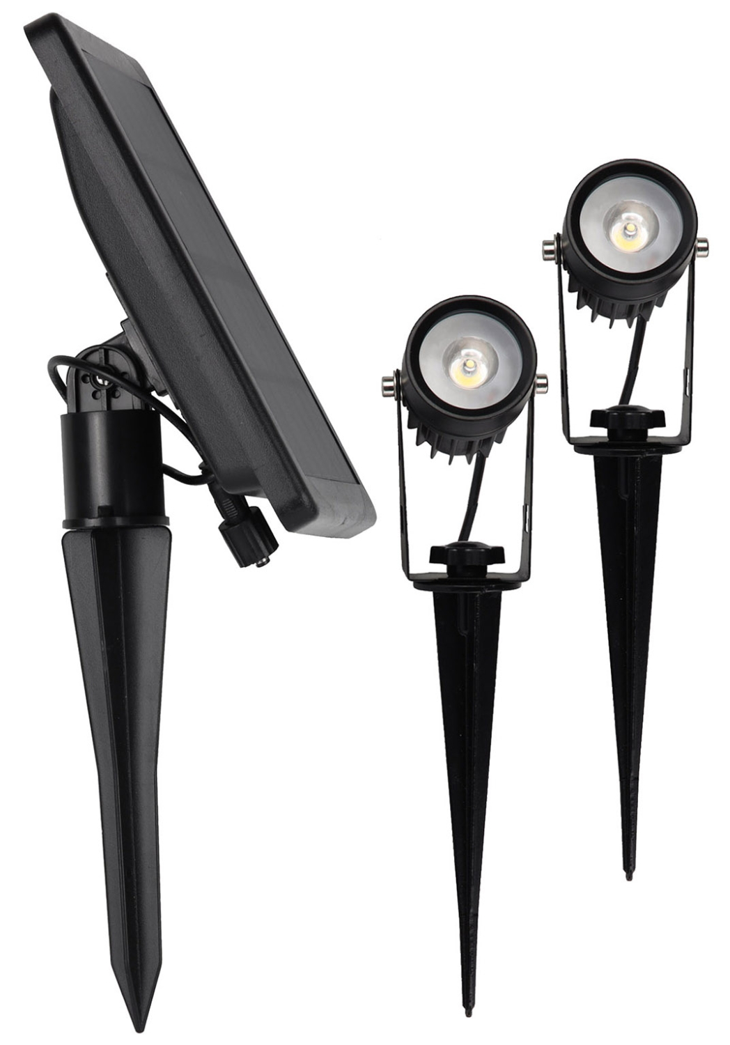 ChiliTec Gartenstrahler Set Solar mit 2 Spots Solarzelle Erdspieß 3000K IP65 23440