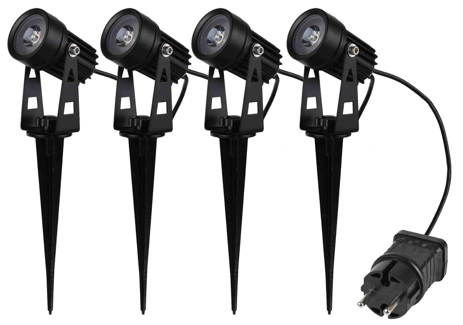 ChiliTec 4er Set Gartenleuchte IP65/44 Gartenstrahler 4 Spots mit Erdspieß + Netzteil 3000K 23441