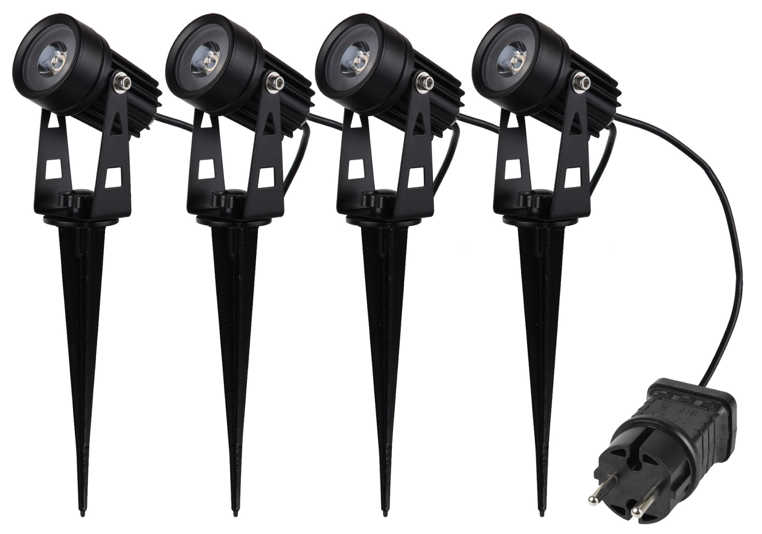 ChiliTec 4er Set Gartenleuchte IP65/44 Gartenstrahler 4 Spots mit Erdspieß + Netzteil 3000K 23441