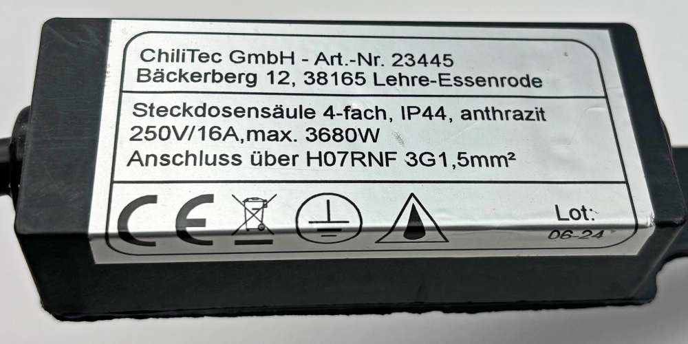 ChiliTec Steckdosensäule 4-fach Anthrazit IP44 Aussensteckdose 23445