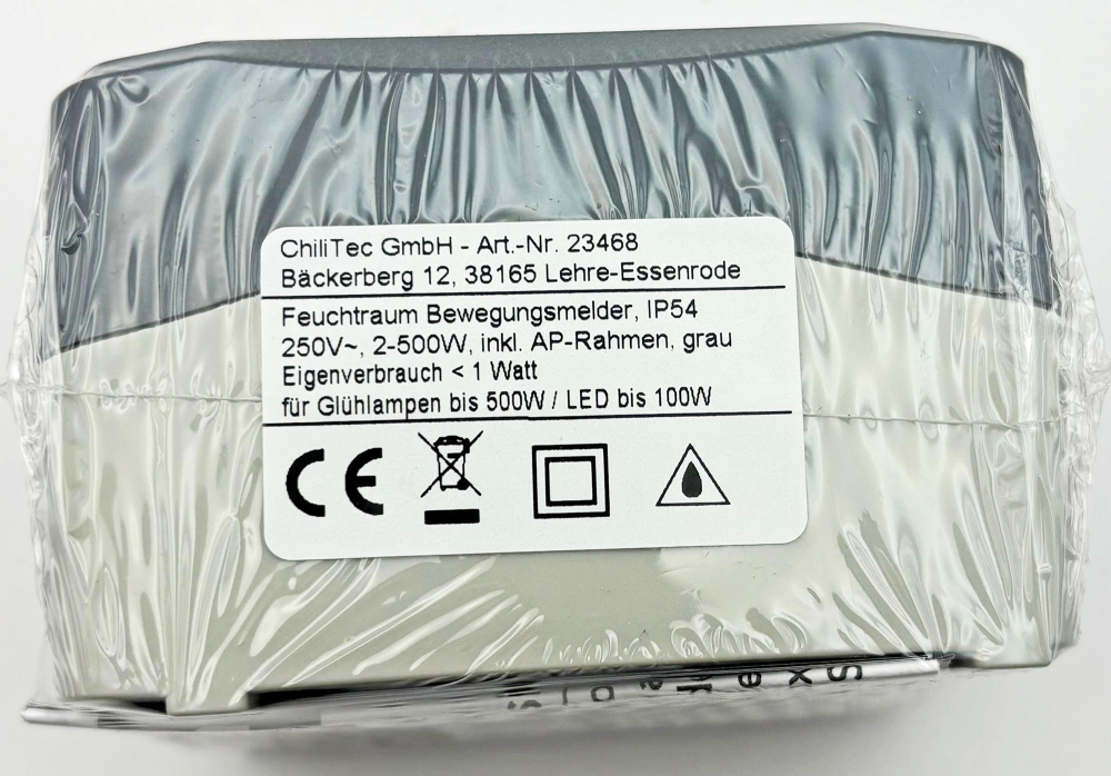 NUQUI Feuchtraum PIR Bewegungsmelder IP54, 120°, 2-500W, ChiliTec 23468