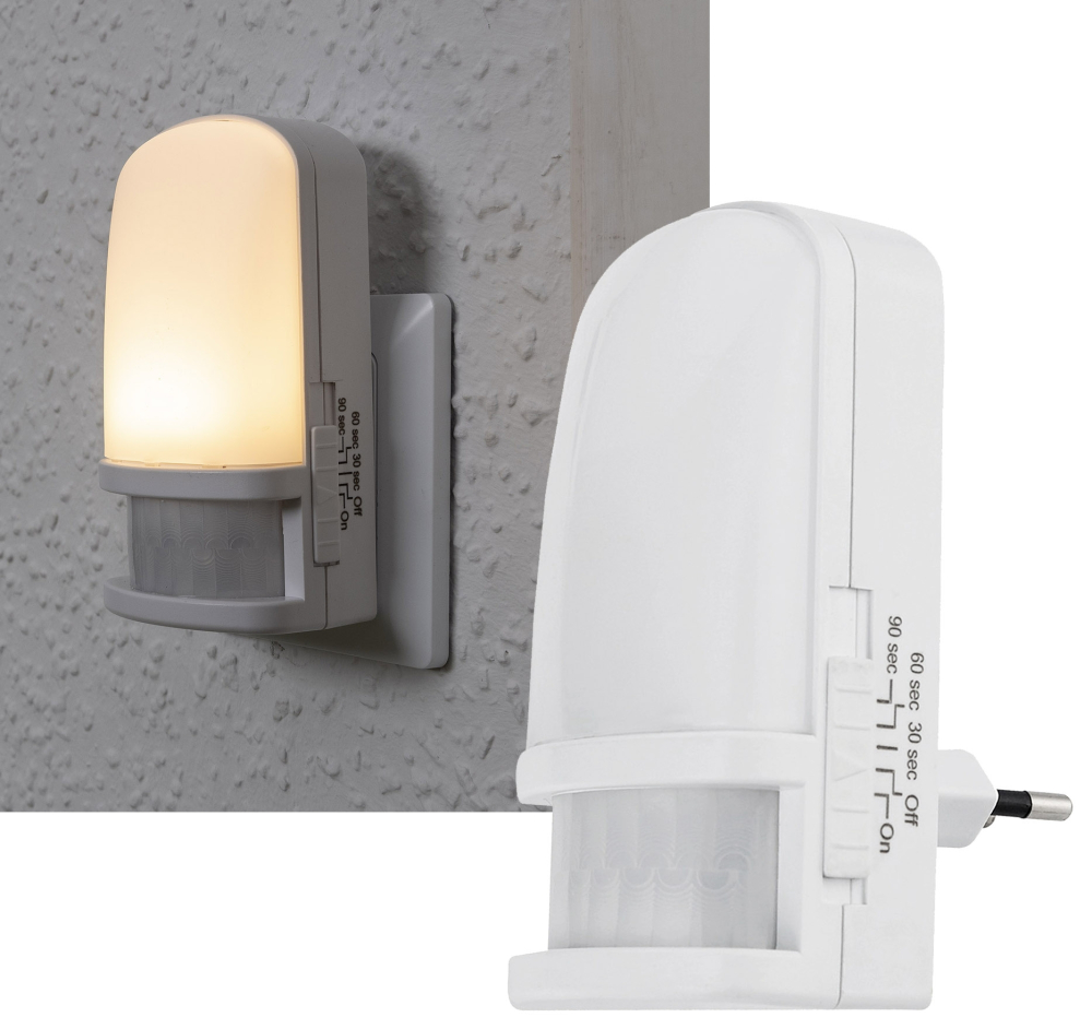 LED Nachtlicht mit Bewegungsmelder 230V PIR Sensor Warmweiß On/Off/Auto weiss 23510