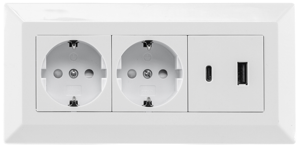 Aufbausteckdosen 2-fach Steckdosenblock + 2x USB A+C 3,1A weiss 23572