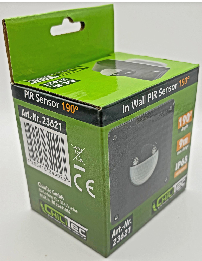 PIR Bewegungsmelder 190° IP65 2/3-Draht Technik anthrazit Unterputz 23621