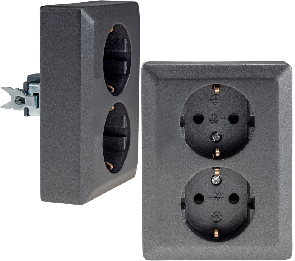 MILOS Steckdose 2-fach anthrazit Schutzkontakt 23718