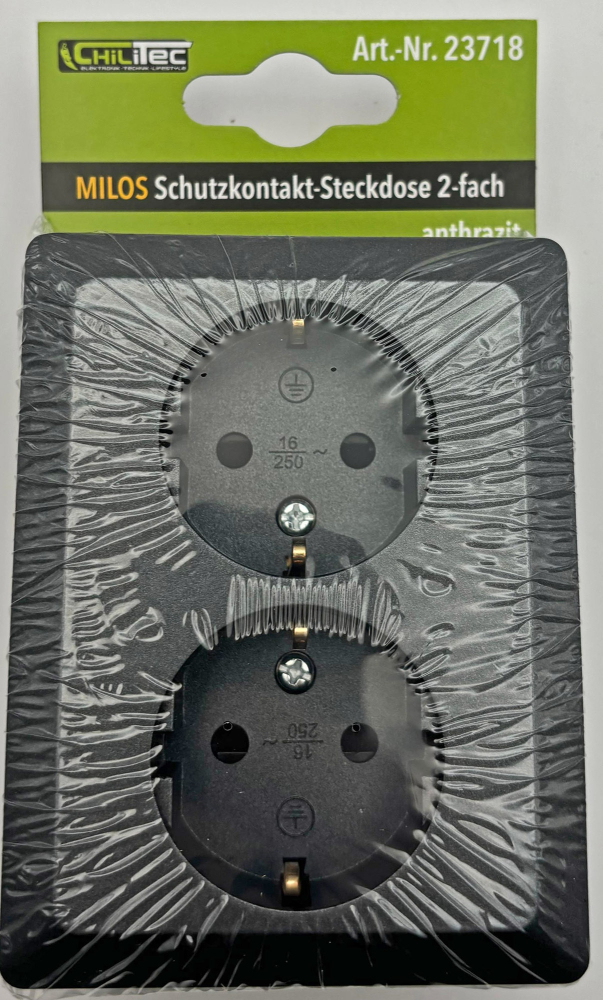 MILOS Steckdose 2-fach anthrazit Schutzkontakt 23718