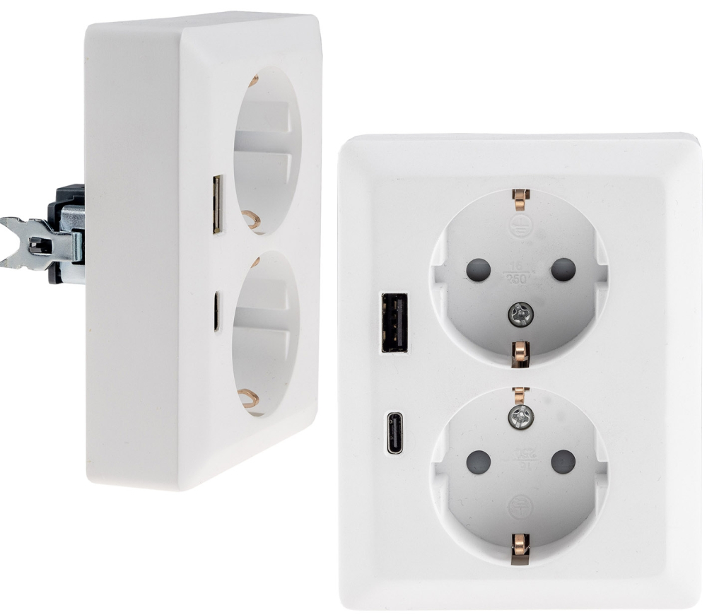 MILOS Steckdose 2-fach USB A+C/PD Matt Weiß mit erhöhtem Berührungsschutz 23719