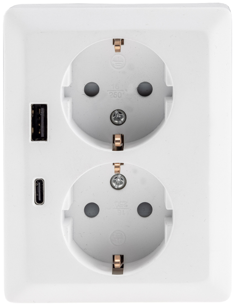 MILOS Steckdose 2-fach USB A+C/PD Matt Weiß mit erhöhtem Berührungsschutz 23719