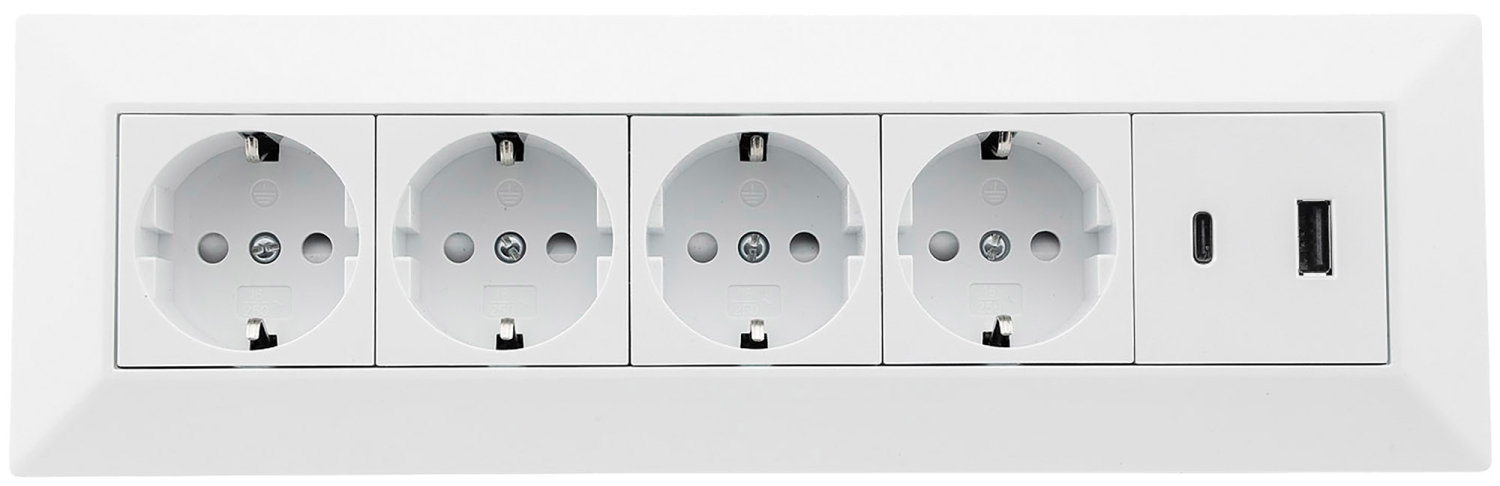 4-fach Steckdosenblock + 2x USB A+C 3,1A PD weiß Aufbau-Steckdosen Schutzkontakt 23788