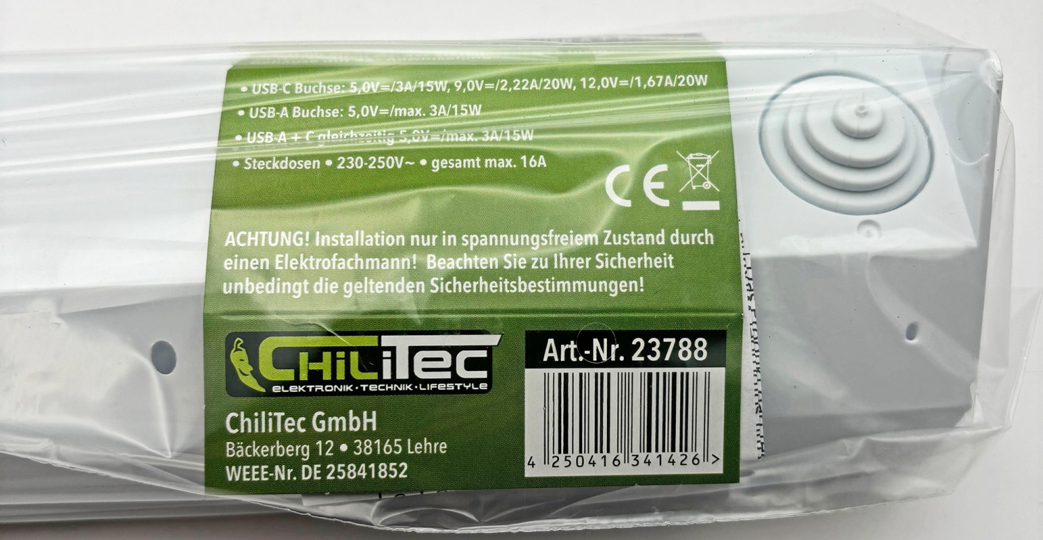 4-fach Steckdosenblock + 2x USB A+C 3,1A PD weiß Aufbau-Steckdosen Schutzkontakt 23788