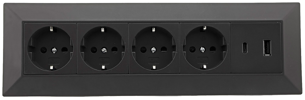 4-fach Steckdosenblock + 2x USB A+C 3,1A schwarz Aufbausteckdosen 23790