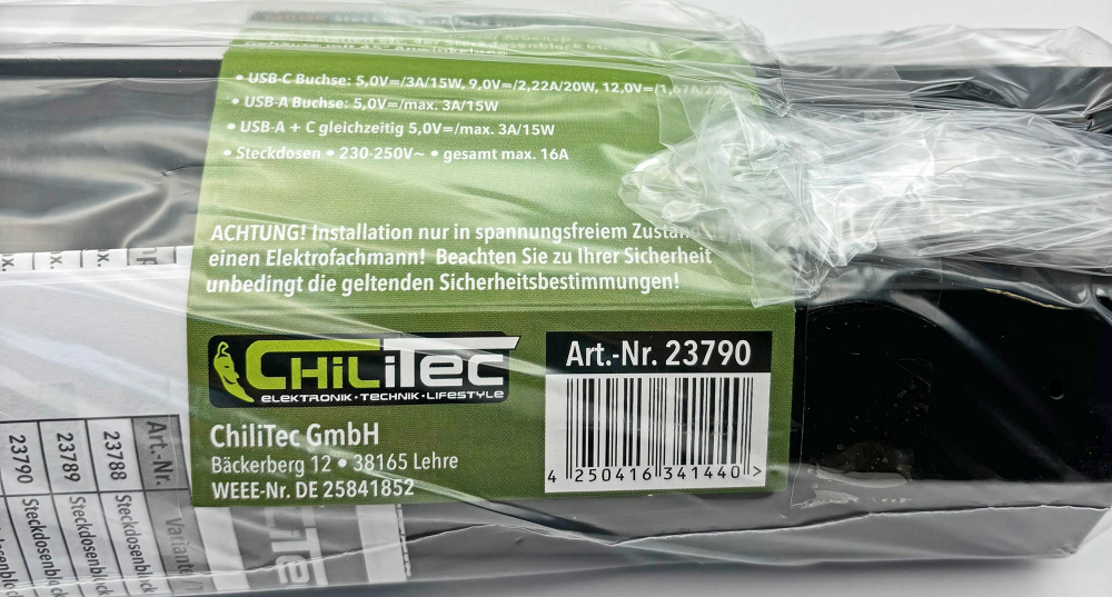 4-fach Steckdosenblock + 2x USB A+C 3,1A schwarz Aufbausteckdosen 23790