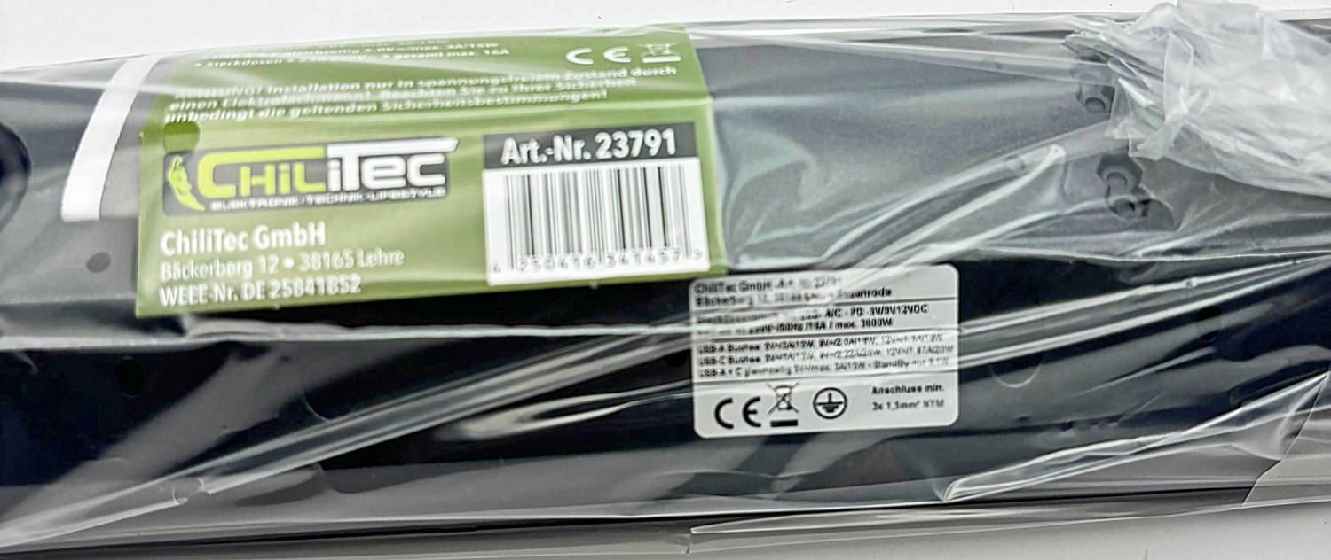 4-fach Steckdosenblock + 2x USB A+C 3,1A schwarz Aufbausteckdosen 23791