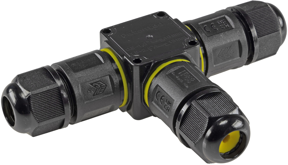 Kabelverbinder T-Form IP68 3-polig Kabel Ø6-11mm Klemmanschluss schwarz 23808