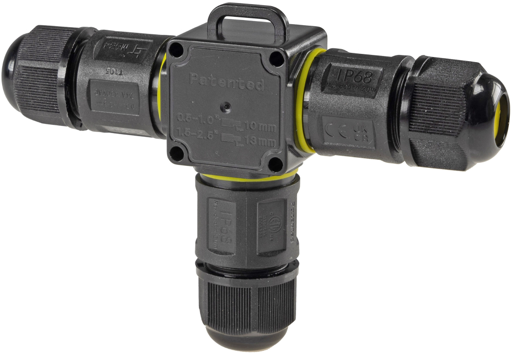 Kabelverbinder T-Form IP68 3-polig Kabel Ø6-11mm Klemmanschluss schwarz 23808