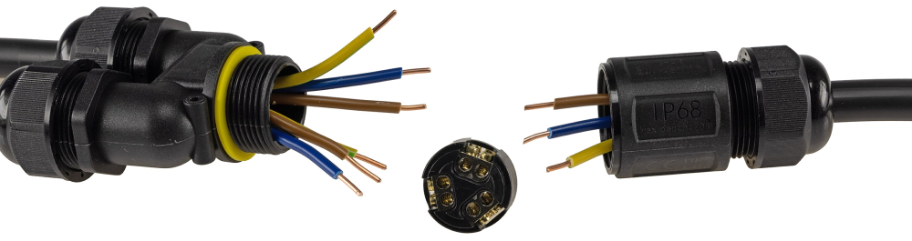 Kabelverbinder Y-Form IP68 3polig schwarz Kabel Ø8-12mm 23809