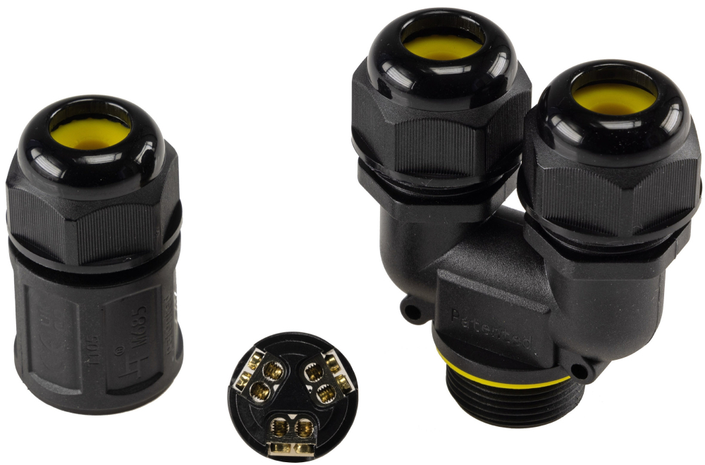 Kabelverbinder Y-Form IP68 3polig schwarz Kabel Ø8-12mm 23809