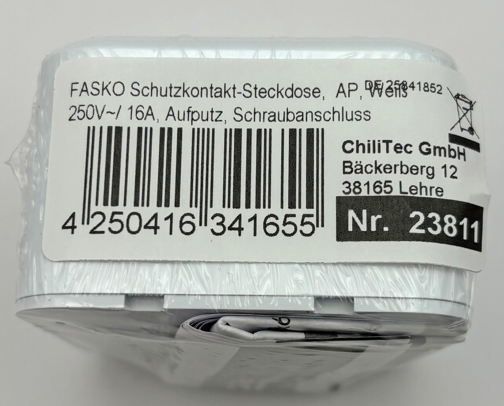 FASKO Steckdose Weiß Aufputz mit erhöhtem Einsteckschutz ChiliTec 23811