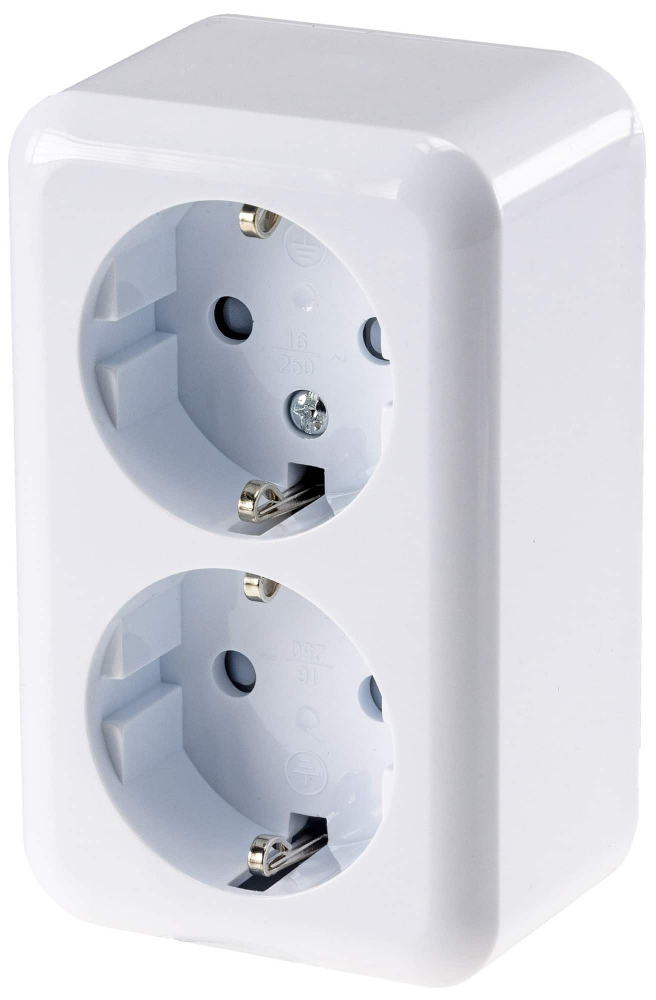 FASKO Doppel-Steckdose Weiß Aufputz Berührungsschutz ChiliTec 23813