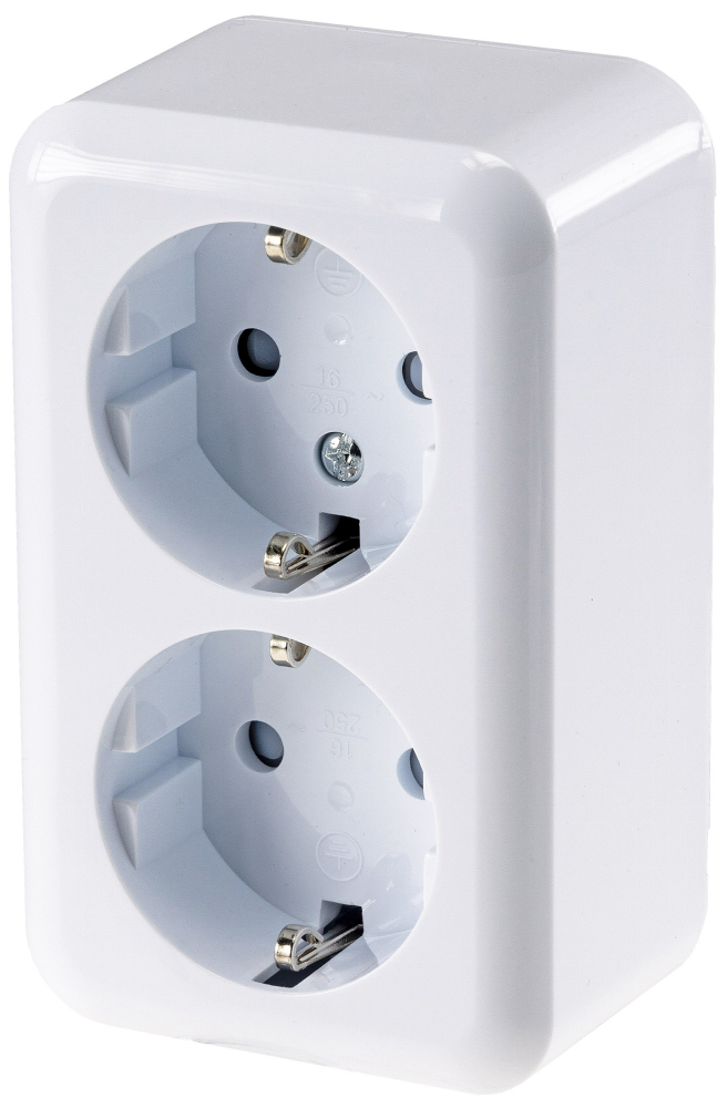FASKO Doppel-Steckdose Weiß Aufputz Berührungsschutz ChiliTec 23813