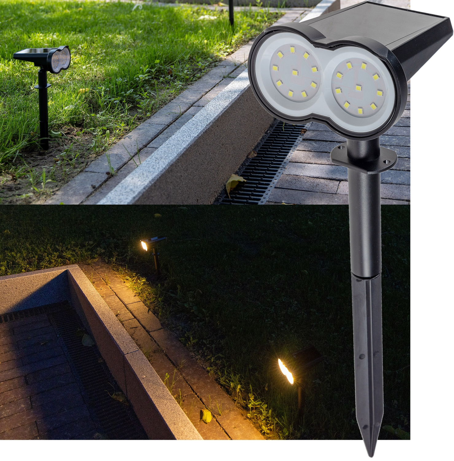 ChiliTec LED Solar Gartenstrahler mit Erdspieß und Dämmerungssensor IP65 23859