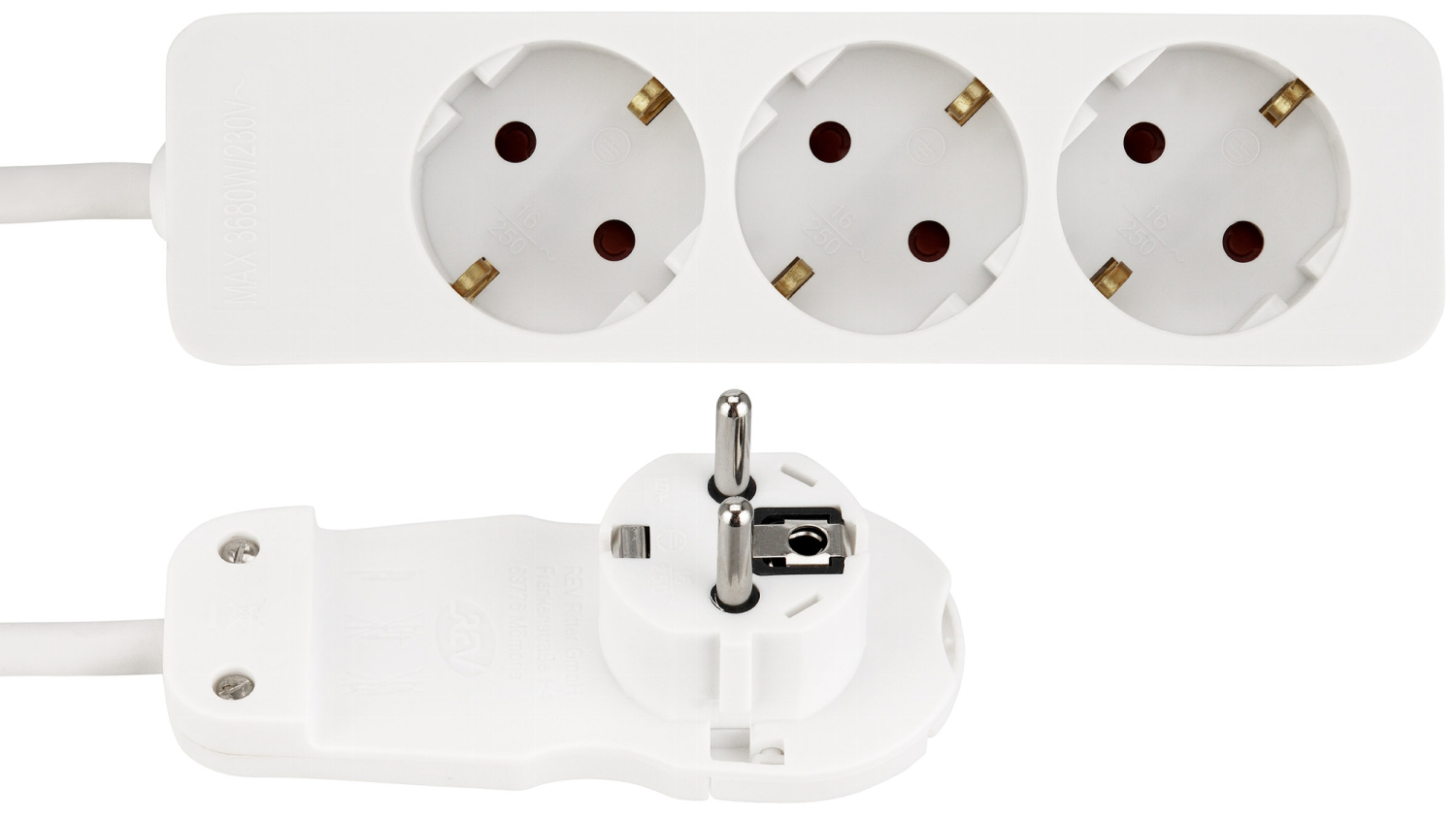REV Steckdosenleiste mit Flachstecker 3-fach 3680W 2m Kabel weiß 23986